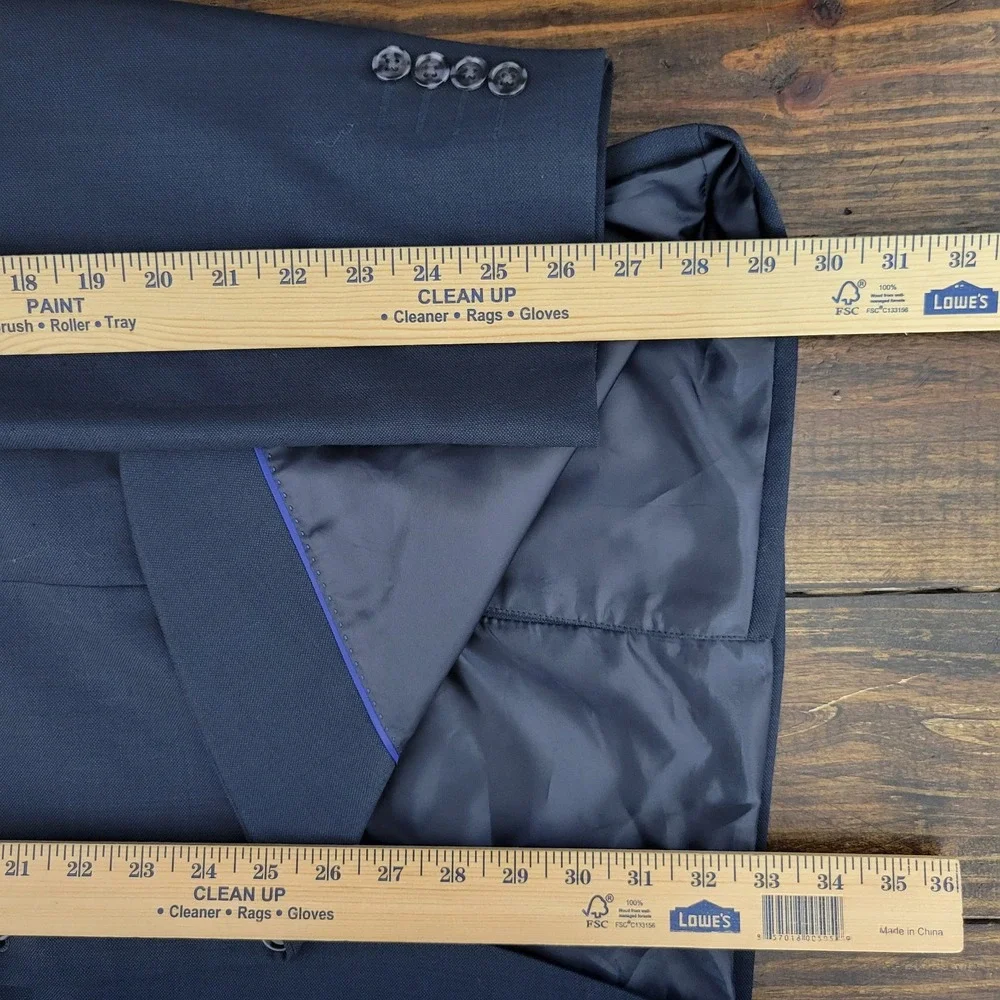 Alfani‎ Men's Sport Coat Blazer Two Button Navy Blue Wool Polyester Size 46L